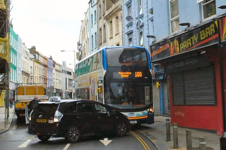 Bus outside Party Bar in 2017