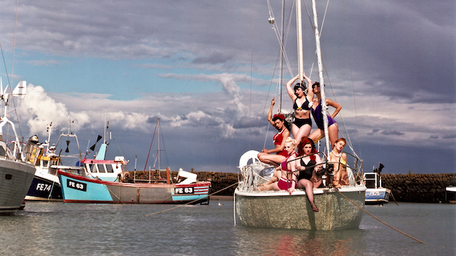 Bathing Beauties performers aboard a boat in Folkestone harbour in 2008