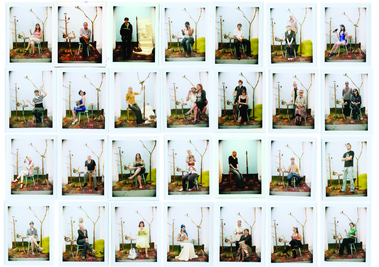 Menagerie portrait grid showing participants in a temporary interior
