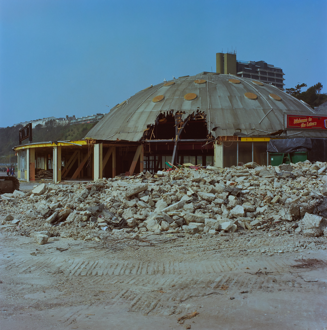 The Rotunda Dome half demolished with rubble in front