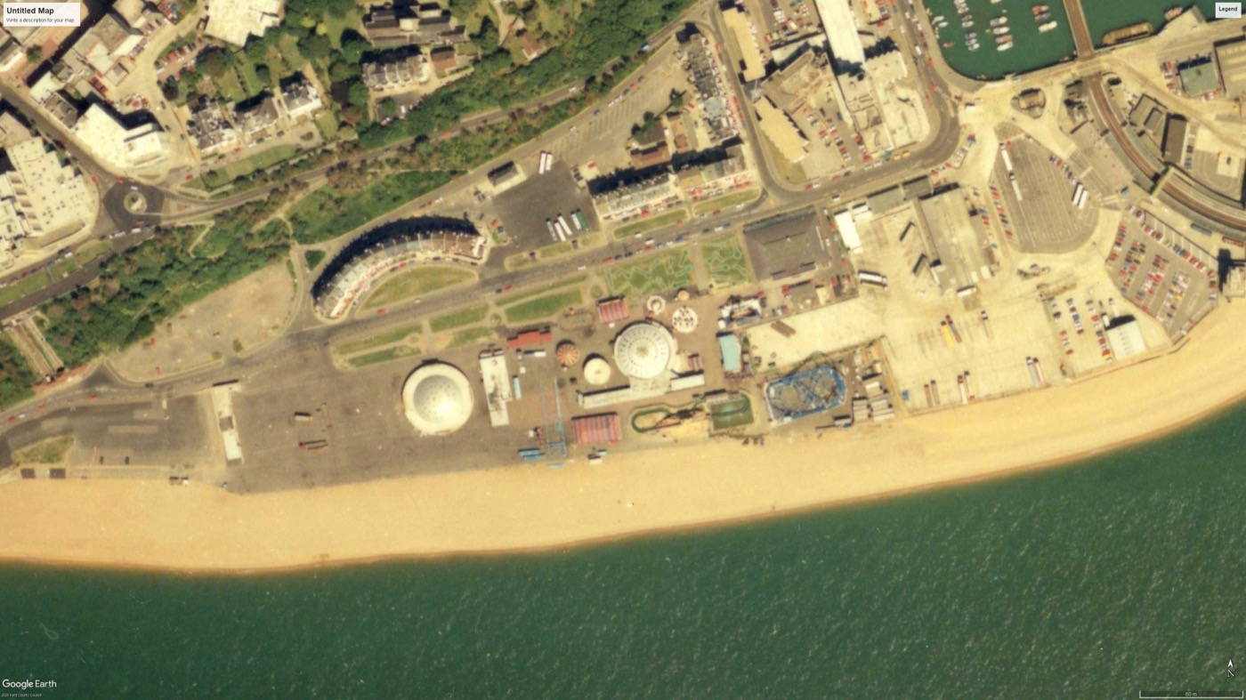 Aerial view of the Folkestone seafront in 1990