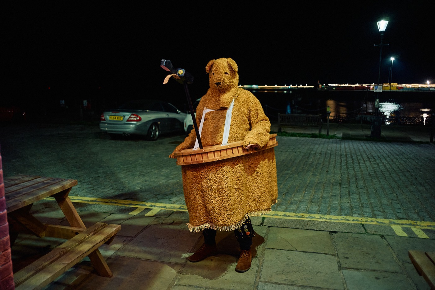 The Bear wearing the portable ring near Folkestone harbour