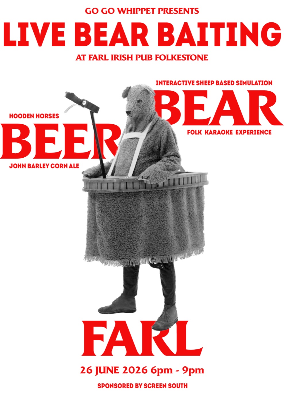 Live Bear Baiting poster for Farl Irish Pub, Folkestone