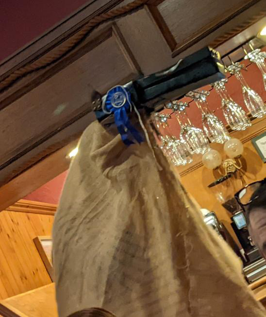 Close view of the Horse microphone and blue rosette at the Mariner
