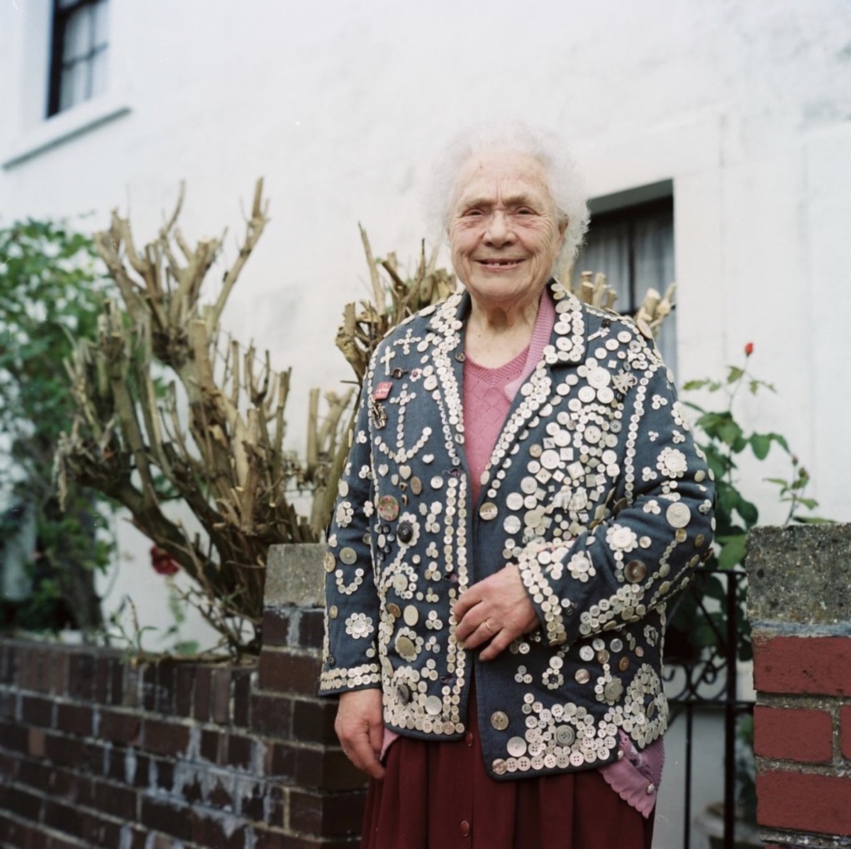 Wynne Vale in a button-covered pearly jacket